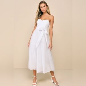 Lulus Beyond Immaculate White Sequin Embroidered Strapless Midi Dress
